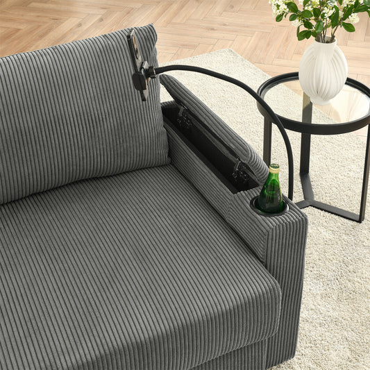 Accent Chair with Storage Armrest - Comfy Arm Chairs with 8'' Thick Cushion - 2 Cup Holders & Phone Holder for Living Room & Bedroom