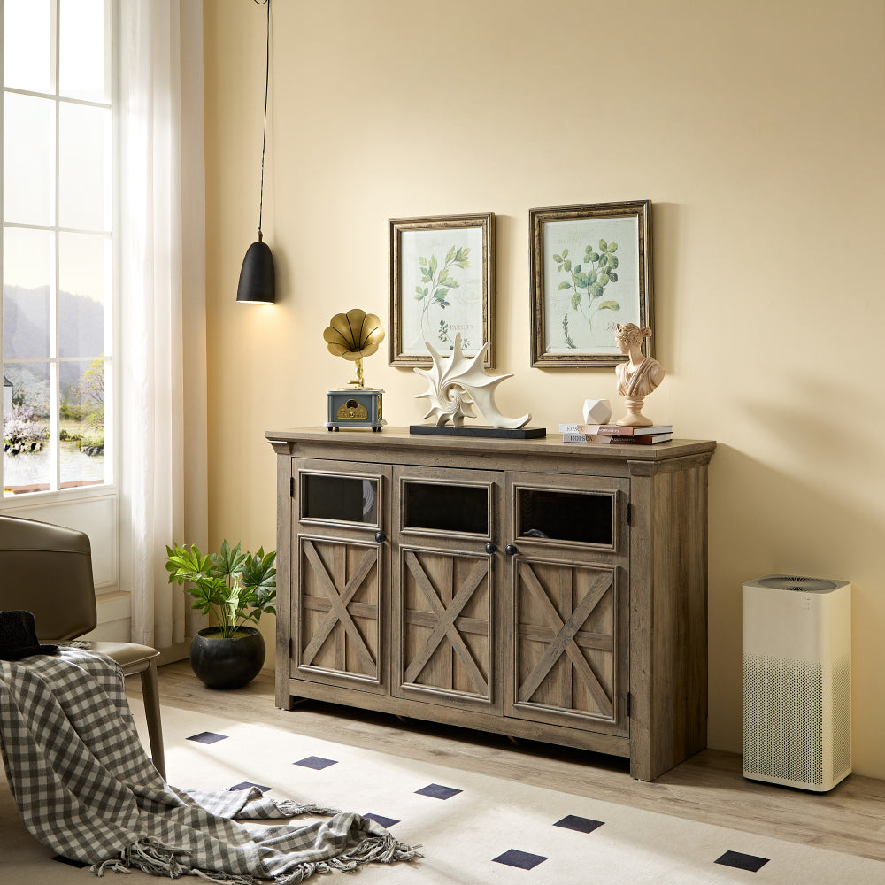 Farmhouse Sideboard Buffet Cabinet with Storage & 3 Doors - Kitchen Storage Cabinet - Coffee Bar Cabinet with Adjustable Shelf for Kitchen & Living Room