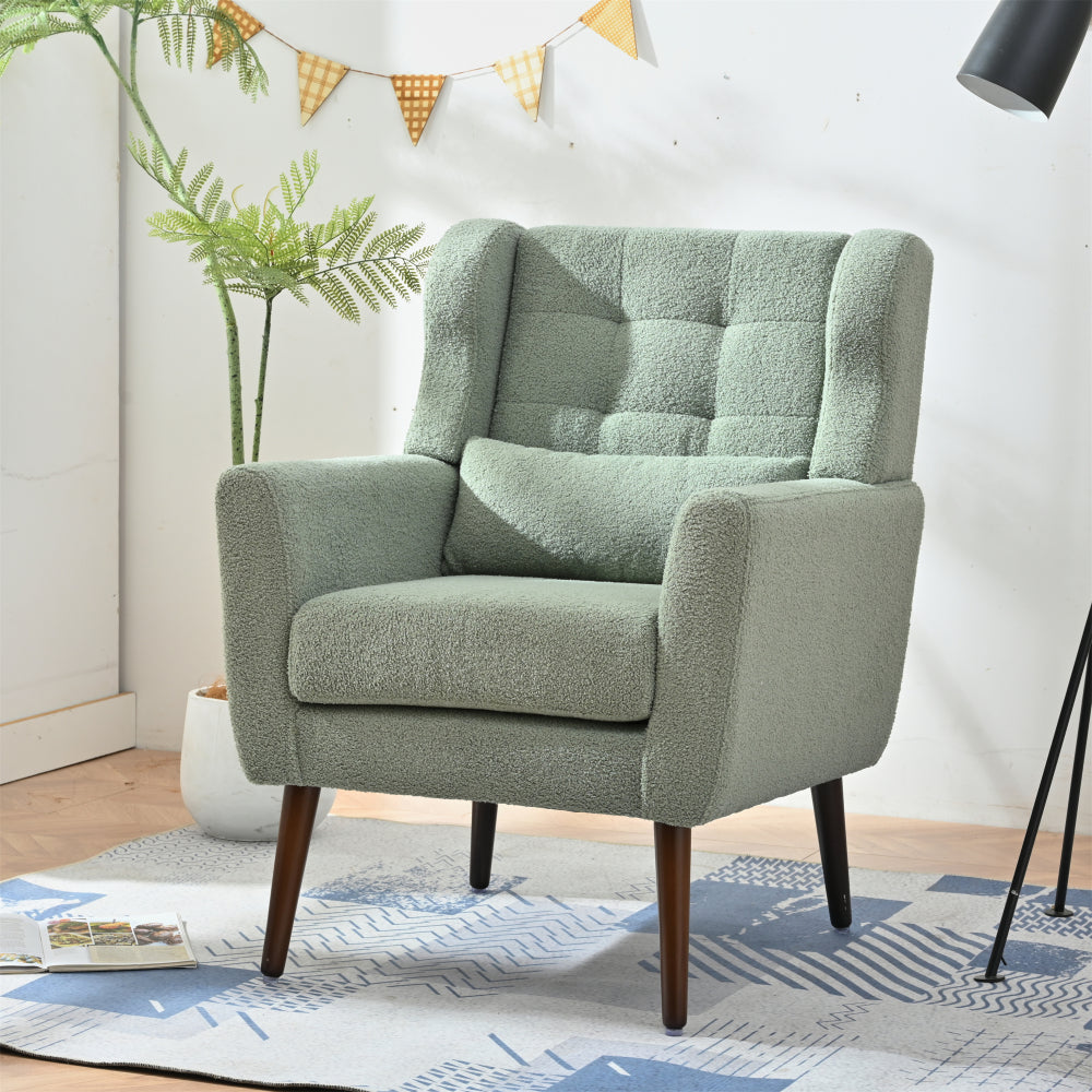 Modern Accent Chair - Teddy Fabric Comfy Reading Chairs - Mid Century Arm Chair - Lounge Armchair for Living Room & Bedroom & Guest Room