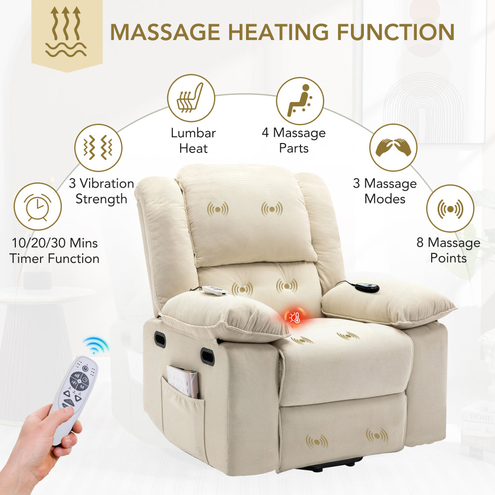 Power Lift Recliner Massage Chair for Elderly - Arm Chair with Heating Function - Recliner Accent Chair with Infinite Position and Side Pocket for Living Room