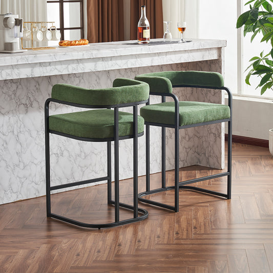 Chenille Bar Stools Set of 2 - Upholstered Counter Height Chairs with Metal Frame & Armrests - Soft Chenille Fabric Accent Chairs for Kitchen Island & Dining Room & Home Bar