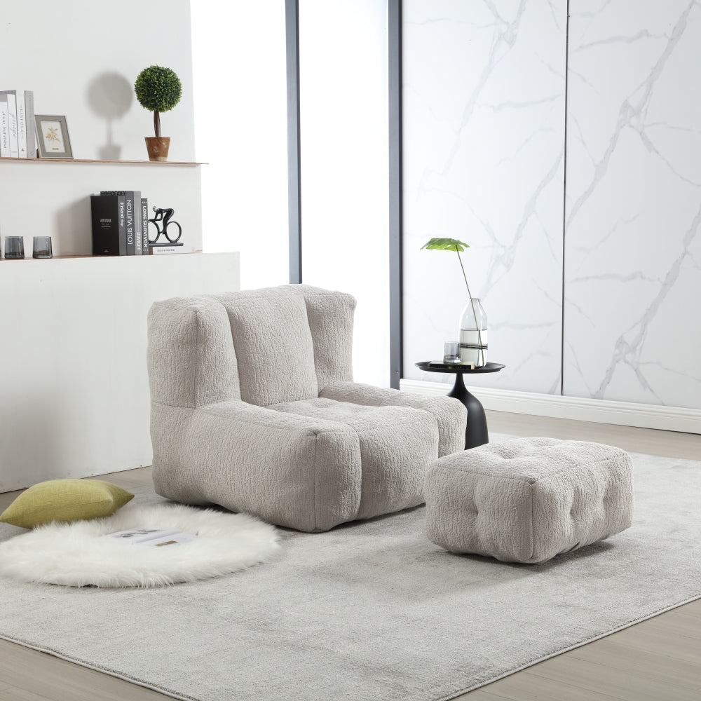 Bean Bag Accent Chair with Ottoman Set - Lazy Sofa with Memory Foam - Single Beanbag for Living Room & Bedroom & Gaming Room & Dorms