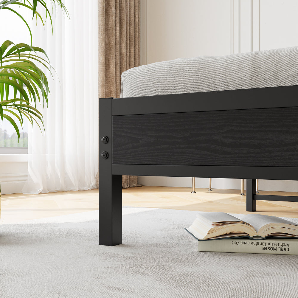Metal Bed Frame with Storage Headboard & Charging Station - Solid and Stable/Noise Free - No Box Spring Needed