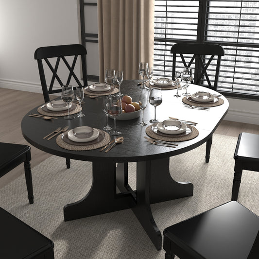 59x43" Farmhouse Dining Table - Expandable Round to Oval Table Top with Removable Leaf Trestle X Shaped Base for Kitchen & Dinning Room
