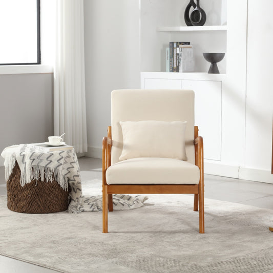 Modern Accent Chair - Solid Wood Pu Leather Padding Lounge Armchair with One Pillow for Living Room & Bedroom & Guest Room