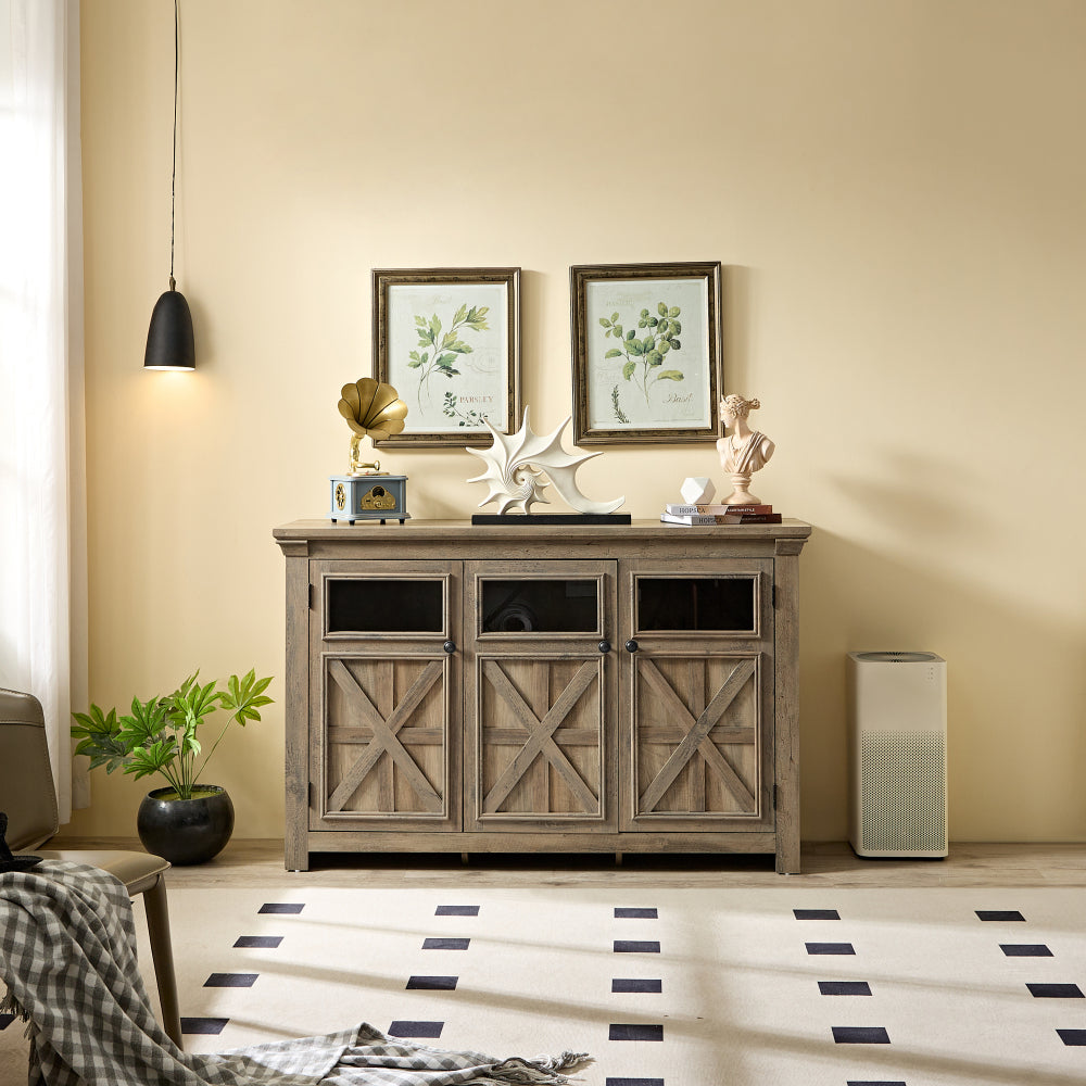 Farmhouse Sideboard Buffet Cabinet with Storage & 3 Doors - Kitchen Storage Cabinet - Coffee Bar Cabinet with Adjustable Shelf for Kitchen & Living Room