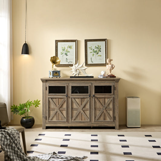 Farmhouse Sideboard Buffet Cabinet with Storage & 3 Doors - Kitchen Storage Cabinet - Coffee Bar Cabinet with Adjustable Shelf for Kitchen & Living Room