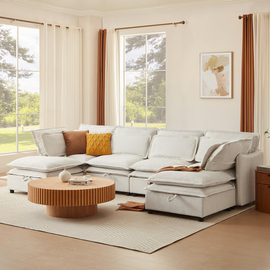 124" Modular Sectional Sofa - U Shaped Couch with Storage - Double Layer Cushion Couches for Living Room & Bedroom & Gaming Room