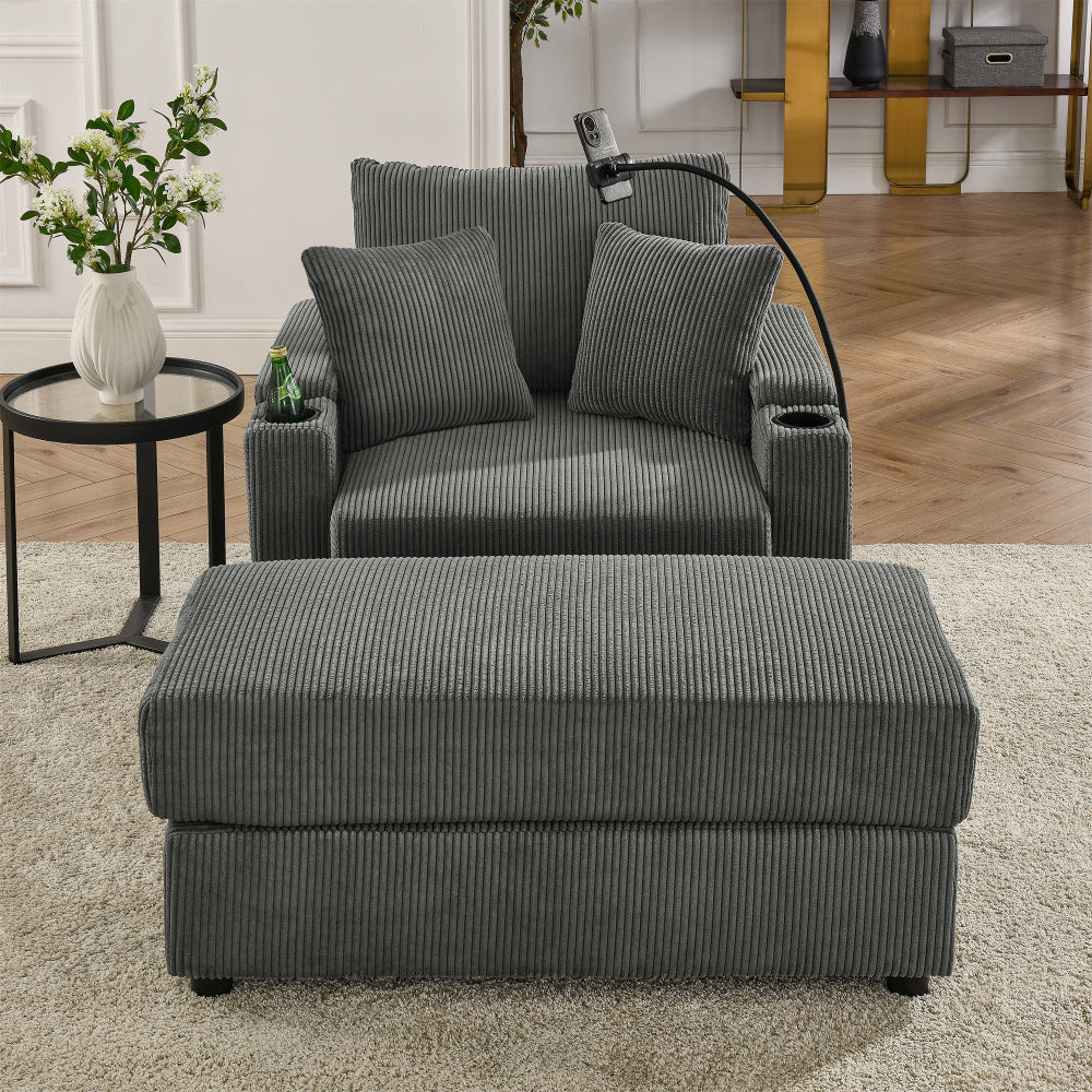 Accent Chair with Storage Armrest - Comfy Arm Chairs with 8'' Thick Cushion - 2 Cup Holders & Phone Holder for Living Room & Bedroom